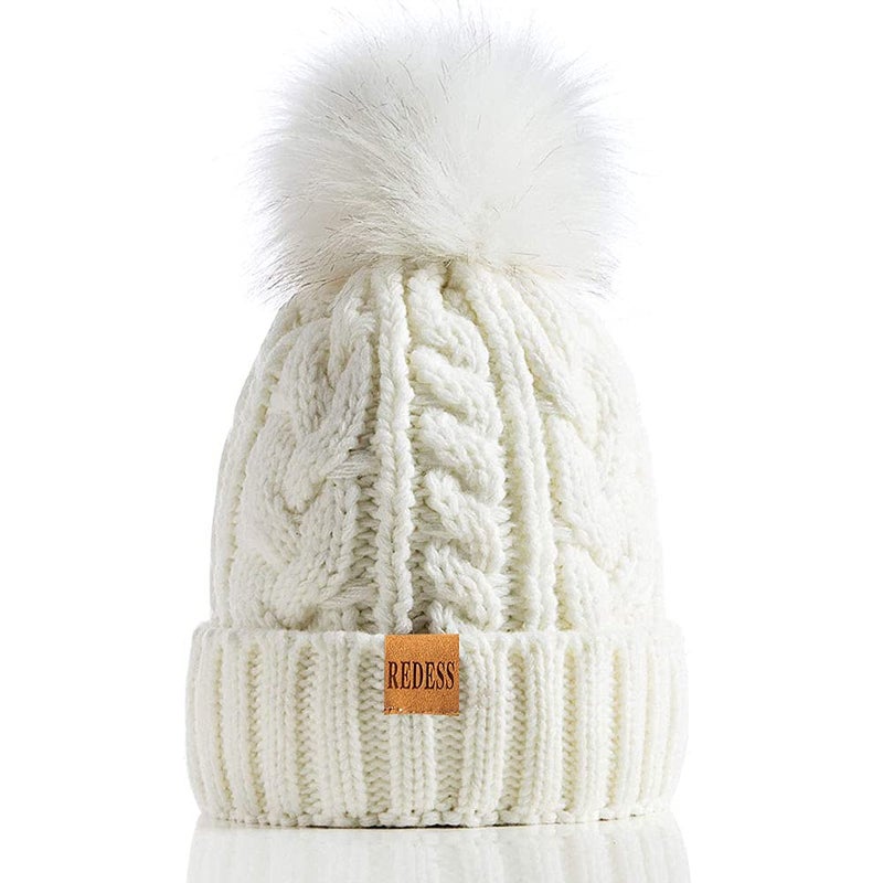 REDESS Women Winter Pompom Beanie Hat with Warm Fleece Lined, Thick Slouchy Snow Knit Skull Ski Cap - Image 1